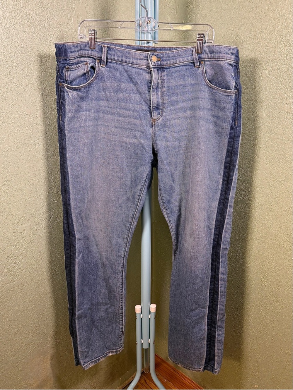 Ann Taylor Light Blue Straight Leg Jeans with Dark Blue Side Stripe